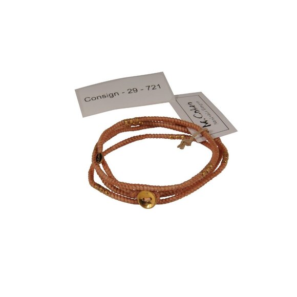 M Cohen Beaded Cord Convertible Wrap Bracelet Tan Brown .925 Gold Necklace - Picture 6 of 6